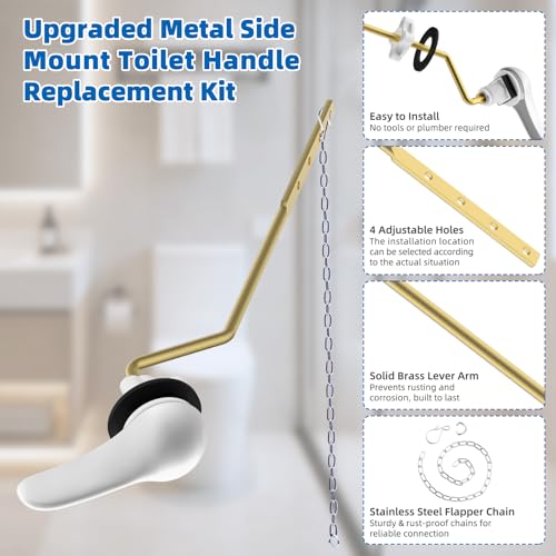 Hibbent Metal Side Mount Toilet Handle Replacement Kit, White | Upgraded Metal Flush Lever, Universal Toilet Flush Handle Fit Side Tanks, Stainless Steel Flapper Chains, 4 Adjustable Holes - color: White, style: Classic Side Mount