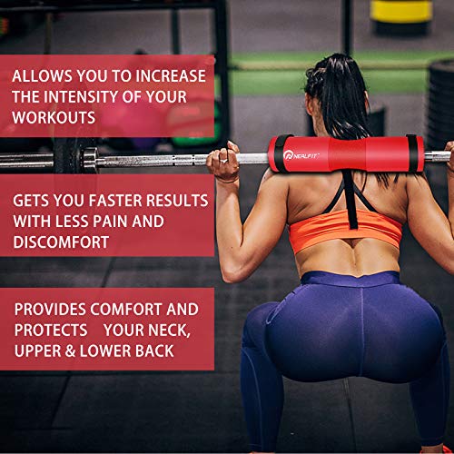 NEALFIT Barbell Pad Squat Pad for Squats—Squat Bar Pad—Great for Weightlifting,Lunges and Hip Thrusts—Foam Sponge Pad—Fit Standard and Olympic Bars Perfectly - color: Red