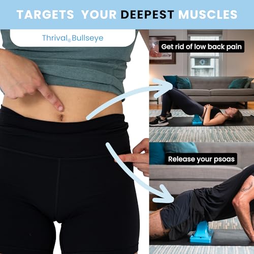 Thrival - Fully Adjustable Psoas, Hip Flexor, Back, Glute, Illiacus and Neck Muscle Release Tool for Deep Tissue, Trigger Point, Hooking Hip and Myofascial Release – Made in USA - Blue - color: Blue, size: Thrival Bullseye