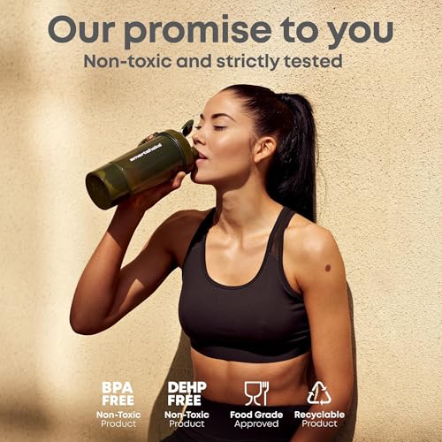 Smartshake O2GO ONE Plastic Protein Shaker Bottle 800 ml | 27 oz - Leakproof Screw-on Lid - BPA Free – Unisex - Black - color: Black