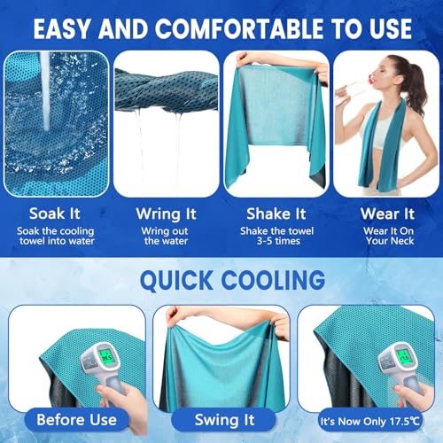 Hosuly 100 Pack Cooling Towels, 40"x12" Cooling Towels for Neck and Face Breathable Soft Chilly Sweat Rag Microfiber Sport Rags for Gym Yoga Golf Running - color: Water Blue