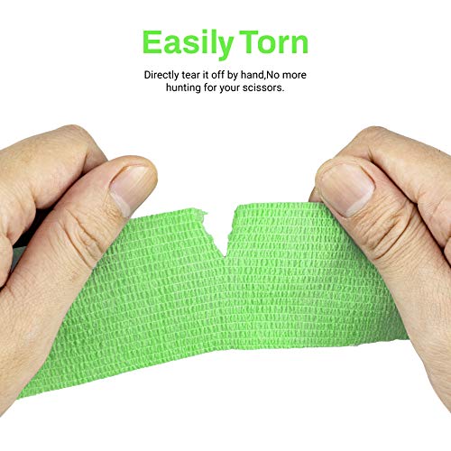FRESINIDER 9 Rolls Self Adhesive Wrap Athletic Tape Gauze, Breathable Elastic Cohesive Bandage for Sports Injury & Pet (7 Pcs 2" x 5 Yards + 2 Pcs 1" X 5 Yards) (Fluorescent Green) - color: Fluorescent Green