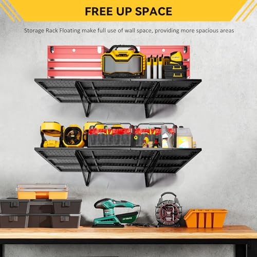 2-Pack 1.67x3.94ft Adjustable Garage Wall Shelving，800 lb Load Capacity Heavy Duty Wall Mounted Storage Shelf，Metal Floating Shelves for Garage，Used in basements, Storage Rooms, Work Areas - size: 2-Pack 1.67x3.94ft
