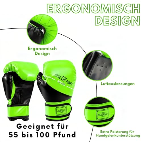 3-in-1 Boxing Gloves and Punching Mitts Set for Kids, Boxing Mitts Focus Pads with Hand Wraps for Kid, Youth Leather Punching Equipment Gloves Set for MMA, Karate, Muay Thai, Taekwondo - color: Green