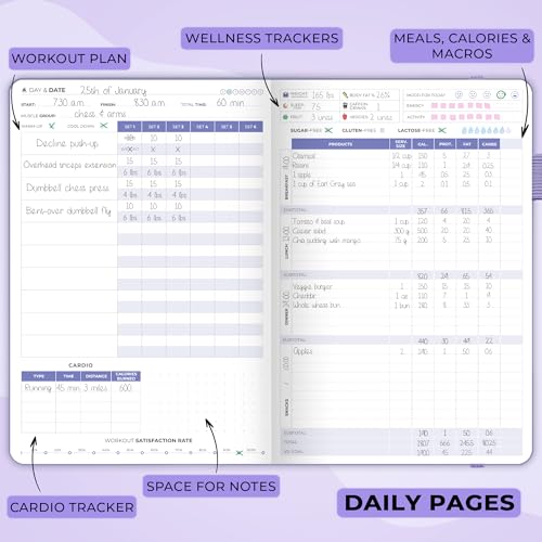 Clever Fox Fitness & Food Journal, Workout Planner, 5.8"x8.3" Lavender | Lasts 3 months, undated hardcover exercise & weight loss journal for women, gym, diet, meal tracker, calorie counter book - color: Lavender, size: A5 (5.8'' x 8.3'')