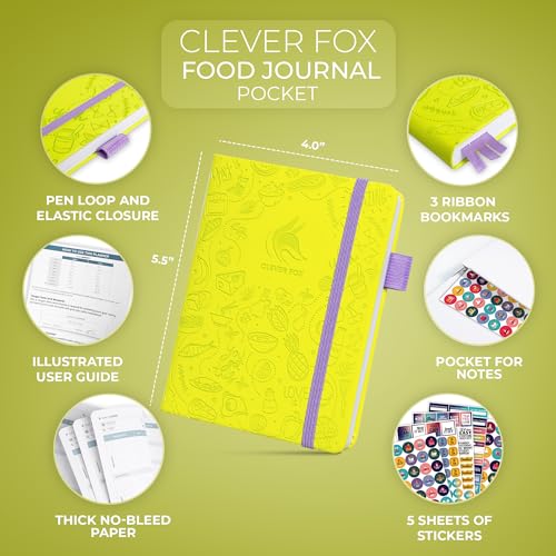 Clever Fox Food Journal Pocket - Daily Food Diary, Meal Planner to Track Calories & Nutrients, Weight Loss Tracker Notebook, 4x5.5” (Neon Yellow) - color: Neon Yellow, size: Pocket (4.0'' x 5.5'')