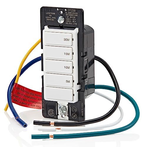 Leviton Countdown Switch for bathroom household lights, 5-10-15-30 min, Neutral Wire Required, 20A, 1HP/16A Fan/Motor, Single Pole, Multi-Way or Multi-Timer, DT230-1LW, White - style: 5-10-15-30 min, Neutral Wire Required