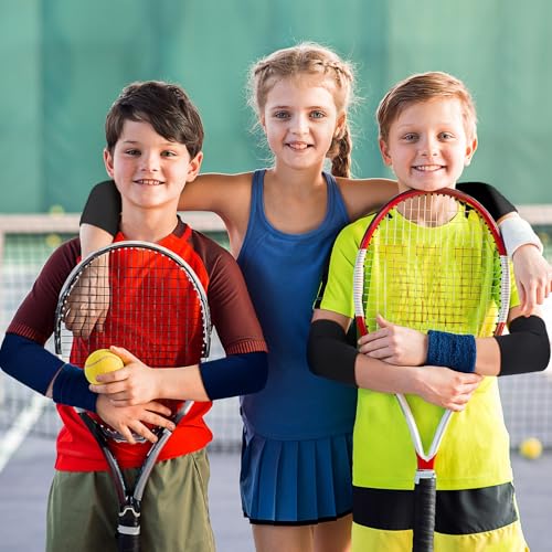Lenwen 4 Pairs Kids Elbow Brace Compression Arm Elbow Sleeve Knit Guard Gym Protectors for Boys Teen Children Girls Basketball Volleyball Tennis Cycling(5-10 Years,Black, Dark Blue) - color: Black, Dark Blue, size: 5-10 Years