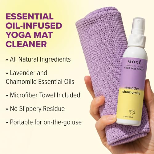 MOXE Yoga Mat Cleaner Spray, Lavender & Chamomile Essential Oil, 4oz, 2 PK | Plant-Based Cleaner Refreshes and Deodorizes Yoga Mats and Exercise Equipment; Non-Toxic Formula for Home, Studio Or Gym Use - size: 4 Fl Oz (Pack of 2)