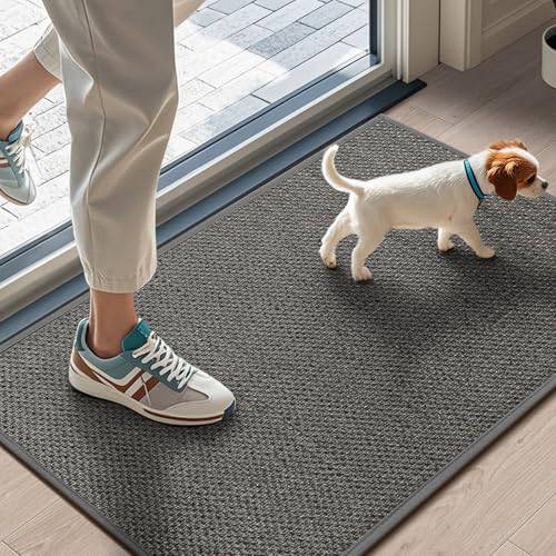 LEKEEPGO Door Mat 17"x29", Non Slip Door Mat Indoor Entrance, Rubber Backing Indoor Door mats Washable Absorbent Low-Profile Doormat Front Entryway Entry Resist Dirt Inside Door Mats, Grey - color: Grey, size: 1'5" X 2'5" (Rectangular)