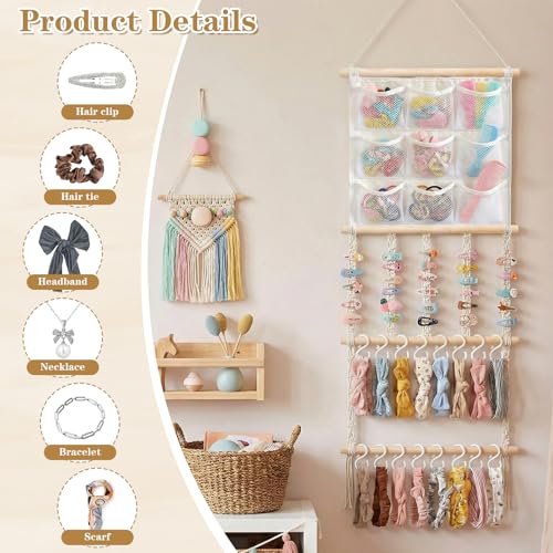Hair Clip Holder Organizer Macrame Bow Organizer for Girls,Headband Holder Hair Accessories Storage Large Capacity Wall Hanging for Door Bedroom Wardrobe Home Decor (Beige A) (Beige B) - color: Beige B