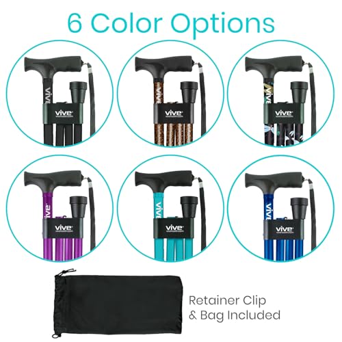 Vive Folding Cane - Foldable Walking Cane for Men, Women - Fold-up, Collapsible, Lightweight, Adjustable, Portable Hand Walking Stick - Balancing Mobility Aid - Sleek, Comfortable (Neon Flower) - color: Neon Flower