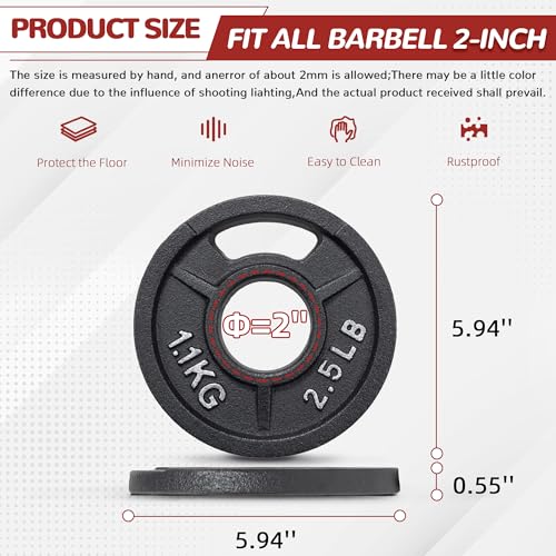 Fitvids 2-Inch Olympic and 1-Inch Standard Cast Iron Weight Plate for Strength Training & Weightlifting, Multiple Weights Available - color: Olympic (2-Inch Center), style: 2.5LB (Pair)