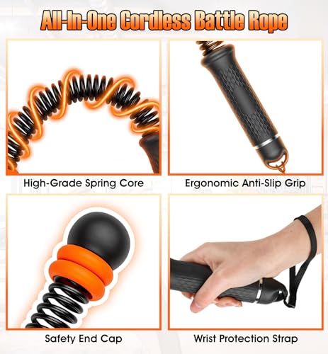 Weighted Ropeless Battle Ropes with Adjustable Resistance, Cordless Battle Rope for Home Gym & Apartment, Heavy Duty Portable Workout Equipment for Men & Women, High-Intensity HIIT & Cardio Training - color: Orange