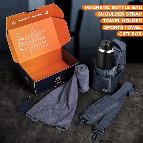M2C® Premium Magnetic Gym Bag, Attaches to Gym Equipment, Holds 12 lbs, Gym Pouch with Water Bottle Pocket, Phone Storage, Key Clip, Adjustable Sling Strap, Ideal for Sports, Work and Travel