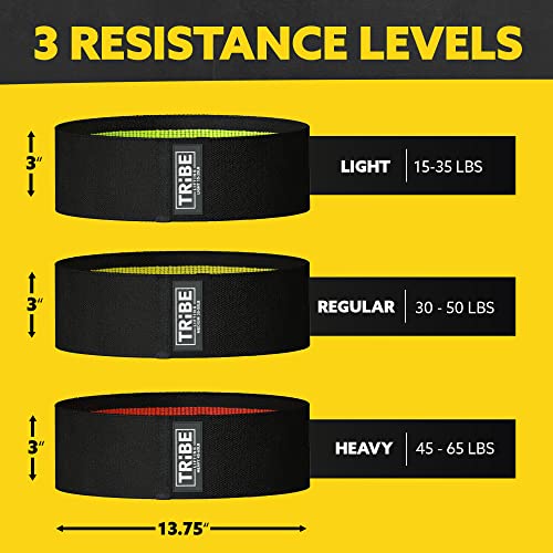 Tribe Lifting Resistance Bands for Working Out - 3 Pack Fabric Workout Bands for Women and Men - Booty Bands for Legs and Glute - Non Slip Exercise Bands Set for Squat Hip Thigh - color: Black