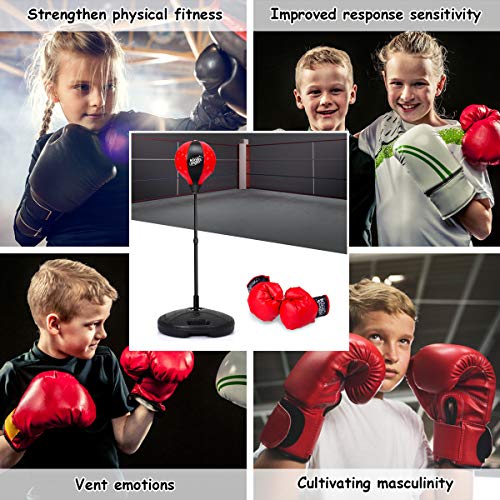 Costzon Punching Bag for Kids, Boxing Bag Set Toy with Height Adjustable Stand, Kids Boxing Gloves and Hand Pump, Freestanding Boxing Equipment Gift for Boys and Girls 8+ Years Old - style: 48.5" Height