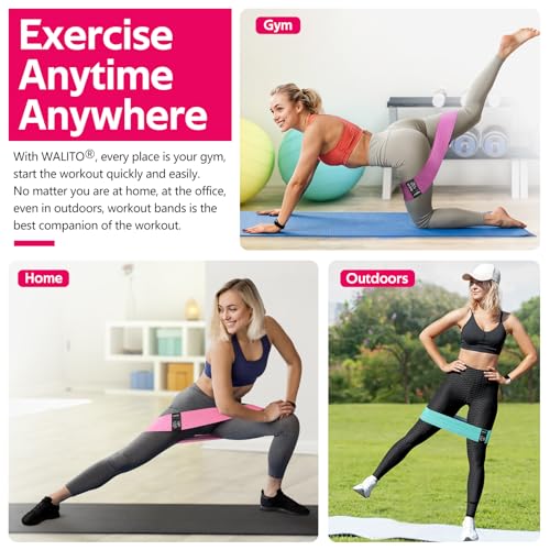 WALITO Resistance Bands for Working Out, Fabric Exercise Bands for Legs and Butt, Workout Bands for Women and Men, Booty Band for Yoga Starter Set, Pilates, Rehab, Fitness and Home Workout - color: 1.Pink,Aqua,Purple