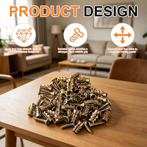 30PCS Hinge Repair Screw, 6×14mm Expansion Anchor Kit Door Hinge Thread Repair for Stripped Holes, Secure Cabinet Door Fastening with Expansion Anchors for Wood, Heavy-Duty Repair Screws