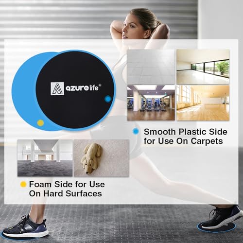 A AZURELIFE Exercise Core Sliders, Dual Sided Exercise Gliding Discs Use on Carpet or Hardwood Floors, Light and Portable, Perfect for Abdominal&Core Workouts - color: Blue