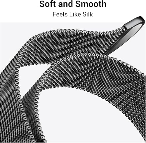 Stainless Steel Milanese Loop Compatible with Apple Watch Bands 49mm 46mm 45mm 44mm 42mm 38/40/41mm Men Women；Mesh Loop Magnetic Clasp Strap for iWatch Bands Ultra 3 2 1 Series 11 10 9 8 7 SE 6 5 4 - color: Black+Silver, size: 42mm(Series 3)/44mm/45mm/46m