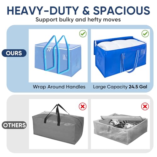 BALEINE 2-Pack Oversized Moving Bags with Reinforced Handles, Heavy-Duty Storage Tote for Clothes, Moving Supplies (Royal Blue, 2-Pack) - color: Royal Blue, size: 2-Pack