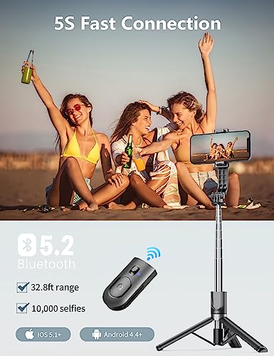 Selfie Stick Tripod with Light, 45'' Phone Tripod with Wireless Remote | Portable Travel Phone Tripod, Compatible with iPhone 16/15 Pro Max/15/14 Pro/14/13, Samsung S22/ S23 Ultra/Android Smartphone - color: Black - 45" Standard Height