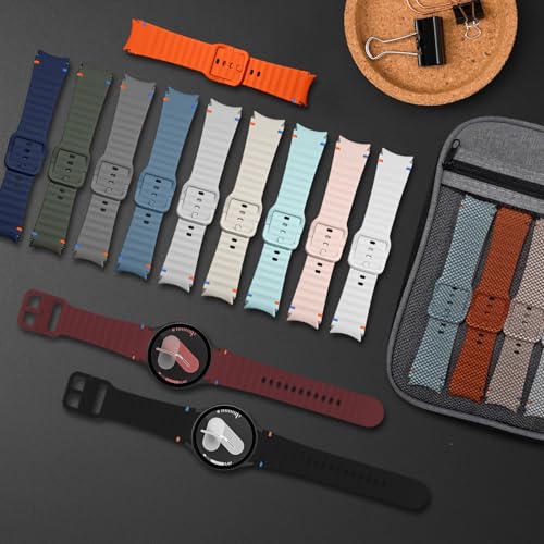sport Band&Storage Organizer Compatible for Galaxy Watch 7 6 5 4 | No Gap Soft Silicone Strap Men Women,for Samsung Galaxy Watch 40mm 44mm/FE 40mm/Watch 6 Classic 43mm 47mm/5 Pro 45mm - color: 12 colors