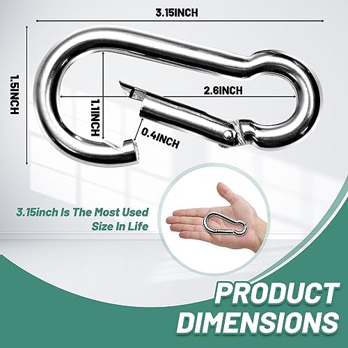 Pixel Panda Heavy Duty Carabiner 1000lbs for Gym & Outdoor - color: 4pcs-3.15inch Silver