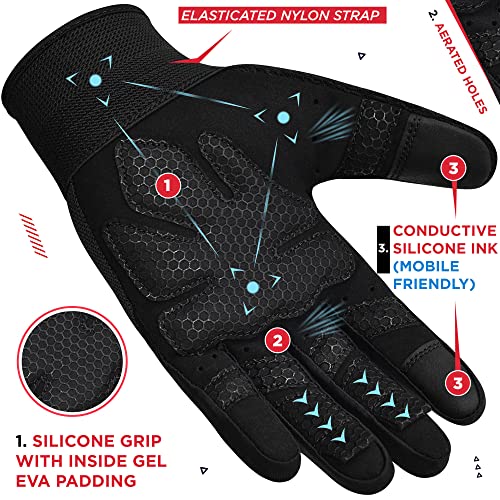 RDX Weight Lifting Gloves Gym Workout, Full Finger Touch Screen, Breathable Anti Slip Padded Palm Protection, Fitness Strength Training Powerlifting HIIT WOD Exercise, Men Women Home Gym Cycling - color: BLACK, size: Large