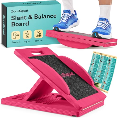 Slant Boards for Exercise, Wooden Slant Board, Calf Stretch Board with 7 Incline Angles, Velour Board, Balance Board & Calf Stretcher, Portable Incline Board for Physical Therapy, Ankle Mobility, Heel & Knees - color: Pink