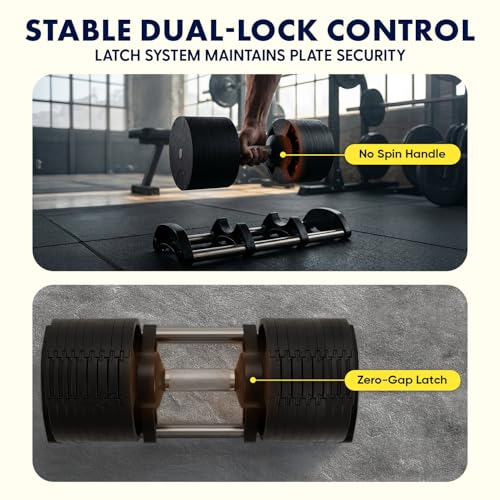 SQUATZ Adjustable Dumbbells with Quick Weight Change, Space-Saving Dumbbell Set with Anti‑Slip Handle, Secure Locking System, Heavy‑Duty Plates & Base for Home Workout and Strength Training - size: 70 LB - Single