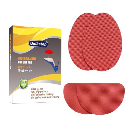 UNIKSTEP 6 Pairs (12 Pieces) Shoe Sole Non Slip Pads, Anti Skid Self Adhesive Rubber Grips, Shoe Bottom Front Sole and Heel Noise Reduction Protector Cushions (Red) - color: Red
