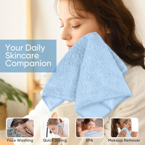 HOMEXCEL Microfiber Washcloths 12 Pack, Highly Absorbent and Soft Face Towel, Multi-Purpose Wash Cloths for Bathroom, Gym, Hotel, Spa and Kitchen, Multicolor 12x12 Inch, Blue - color: Blue