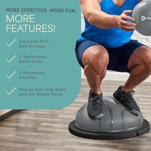 Lifepro Horizon Half Balance Ball Trainer with 440 lb Capacity Stability | half balance ball for full-body training, core strengthening and home gym fitness routines. Includes a pilates ball - color: Gray