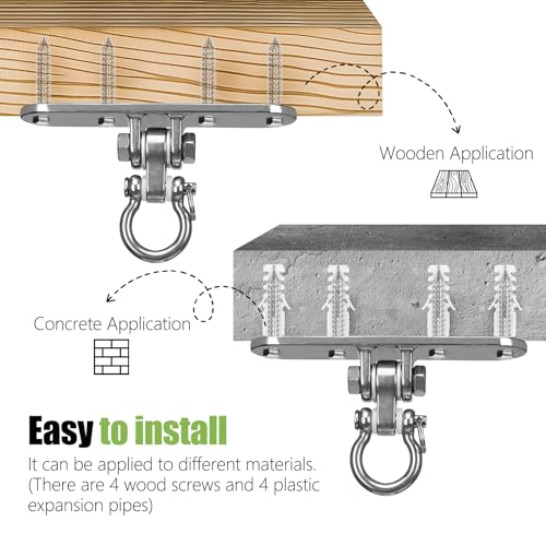 Heavy Bag Hanger,Stainless Wall Ceiling Mount Hook 180°/360° Rotation Wood Beam Holder Body Weight Strength Training Systems, Aerial Yoga Swing & Hammock - size: 4-holes with 180° Swing