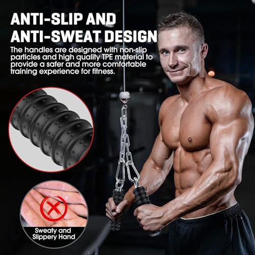 LAT Pulldown Bar Attachments for Pulley Cable Machine, Single D-Handle Tricep Press Down Bar with Rubber Handle, D Handle Cable Accessories for Gym - color: Black-2pcs(Single Handle)