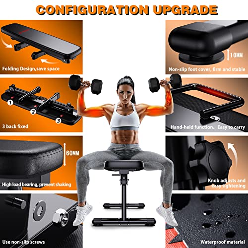 Weight Bench Folding Workout Bench with Carrying Handle Flat Home Training Multiuse Fitness Bench - color: Black