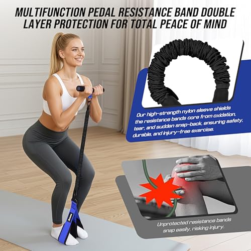 Upgrade Pedal Resistance Band with Handle, Adjustable Tube Foot Pedal Device Puller Exercise Bands, for Abs Arm Leg Waist Workout, Core Pilates, Sit Up Fitness Equipment for Full Body Training - color: Blue