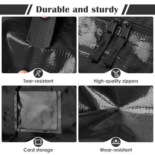 12 Pack Moving Bags with Full-Open Side Zipper, Extra Large 93L Heavy Duty Waterproof Foldable Storage Totes for College Dorm, Moving & Home Organization Black - color: Black, size: 12Pack
