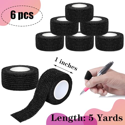 6 Pack 1 Inches Self Adhesive Bandage Wrap Breathable Cohesive Bandage Elastic Tape for Pets, Athletic, Sports, Wrist, Knee, Ankle(5 Yards Per Roll, Black) - color: Black, size: 1 Inch