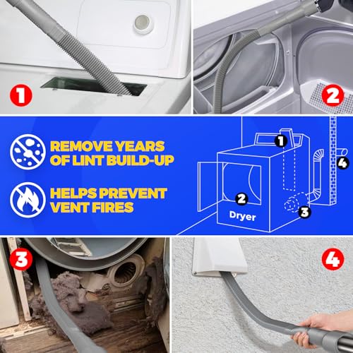 Holikme Dryer Vent Cleaner Kit 2Pack - Lint Vacuum Attachment & Brush | Gray Dryer Vent Vacuum Hose Attachment & Brush Reach Deep Traps - Remove Hidden Lint, Speed Drying & Reduce Fire Risk - color: Gray