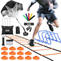 GHB Agility Ladder,Football Training Equipment Set,4 Agility Hurdles, 20 feet12 Rungs Speed Ladder,12 Disc Cones,Resistance Parachute, Jump Rope, 5 Resistance Bands - color: Orange