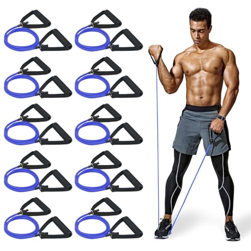 10-Pack Bulk Resistance Bands with Handles, Same Resistance Level, for Resistance Training, Physical Therapy, Home Workouts, Fitness & Pilates - color: Blue 25-30LBS