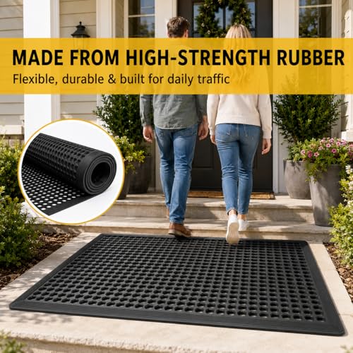 BESEA 4Pack Rubber Floor Mats 24 x 36 Inch – Heavy Duty Outdoor Door Mats with Non-Slip Mesh Design, Weatherproof Garage Floor Mat, Kitchen Floor Mat for Wet or Slippery Areas - size: 24"X36"X4Pack