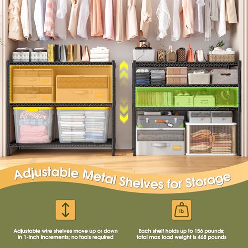 DurayLoly 35.6" W Storage Shelves, 3 Tier Adjustable Metal Shelving Unit Heavy Duty Steel Wire Rack for Kitchen,Laundry,Pantry,Office,Garage, Closet,Black(35.6" Wx14"Dx35.6"H) - size: Black-35.4"Wx13.9"Dx35.4"H