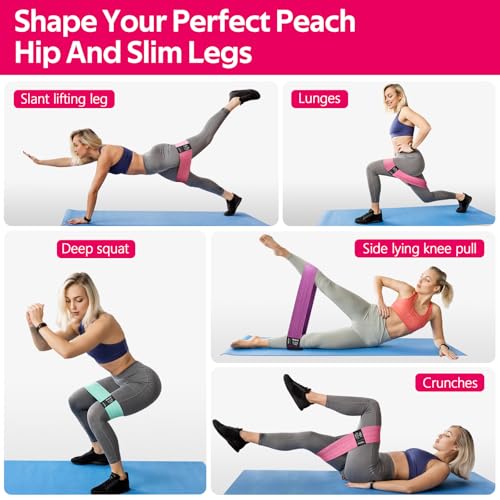 WALITO Resistance Bands for Working Out, Fabric Exercise Bands for Legs and Butt, Workout Bands for Women and Men, Booty Band for Yoga Starter Set, Pilates, Rehab, Fitness and Home Workout - color: 1.Pink,Aqua,Purple