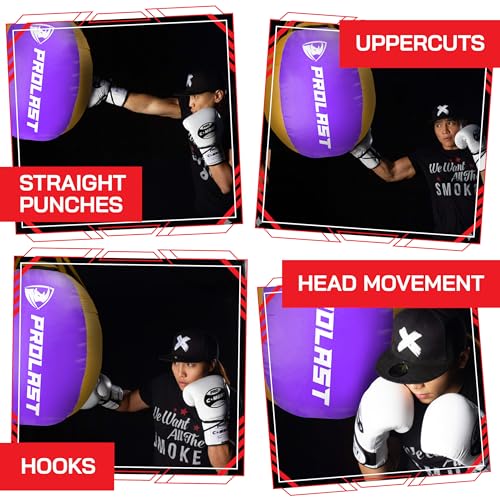 Wrecking Ball Heavy Boxing Punching Bag for Women, Hook and Uppercut, Body Snatcher, MMA, Muay Thai, Strength Training Equipment - color: Purple / Yellow, size: Filled
