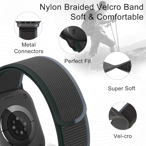 Trail Loop Nylon Band - Compatible with Apple Watch Ultra 2 Band/Ultra Bands 49mm 45mm 44mm Men Women, Braided Elastic Weave Sport Strap for iWatch Ultra 2, iWatch Ultra Series 10 46mm SE/9/8/7/6/5 - color: Trail/Blue Black/Black