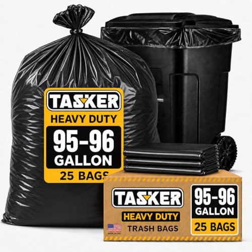 95-96 Gallon Trash Bags Heavy Duty (25 Bags w/Ties Value pack) Extra Large Trash Bags, 90 Gallon, 95 Gallon, 96 Gallon, 100 Gallon - size: 25 Count (Pack of 1)